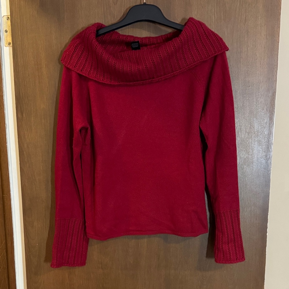 Wine Red Cashmere Blend Cowl Neck SweaterSize Large